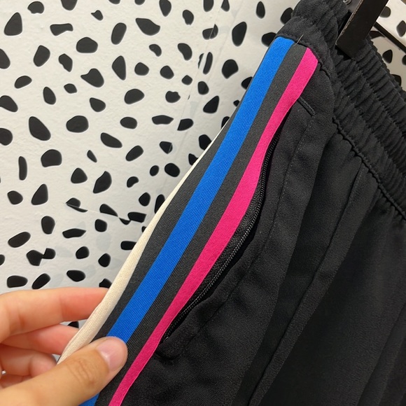 Adidas Wide Leg Relaxed Black Blue Pink Striped Pants - Picture 3 of 5